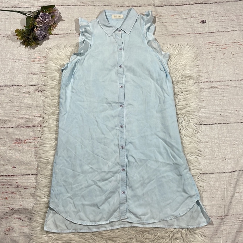 Bella Dahl Button Front Ruffle Trim Shirt Blue Dress